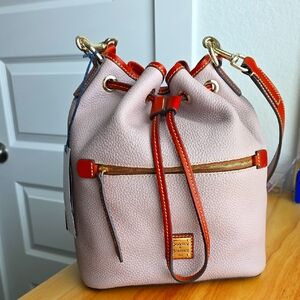 Dooney & Bourke Oyster Pebbled Grain Leather Drawstring Shoulder Bucket Bag